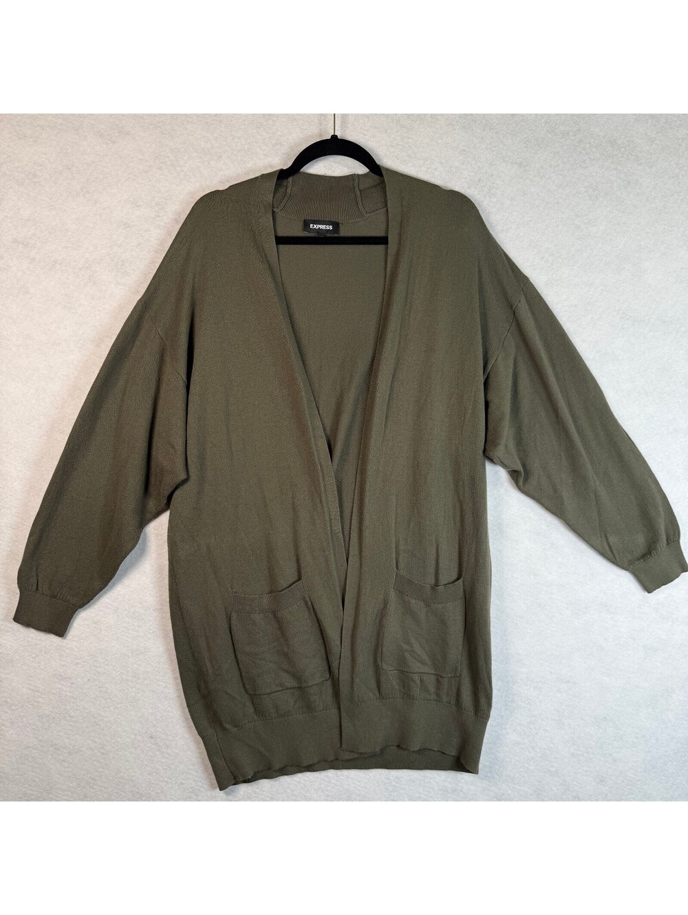 Express Olive Green Open Front Cardigan Sweater with Pockets Medium